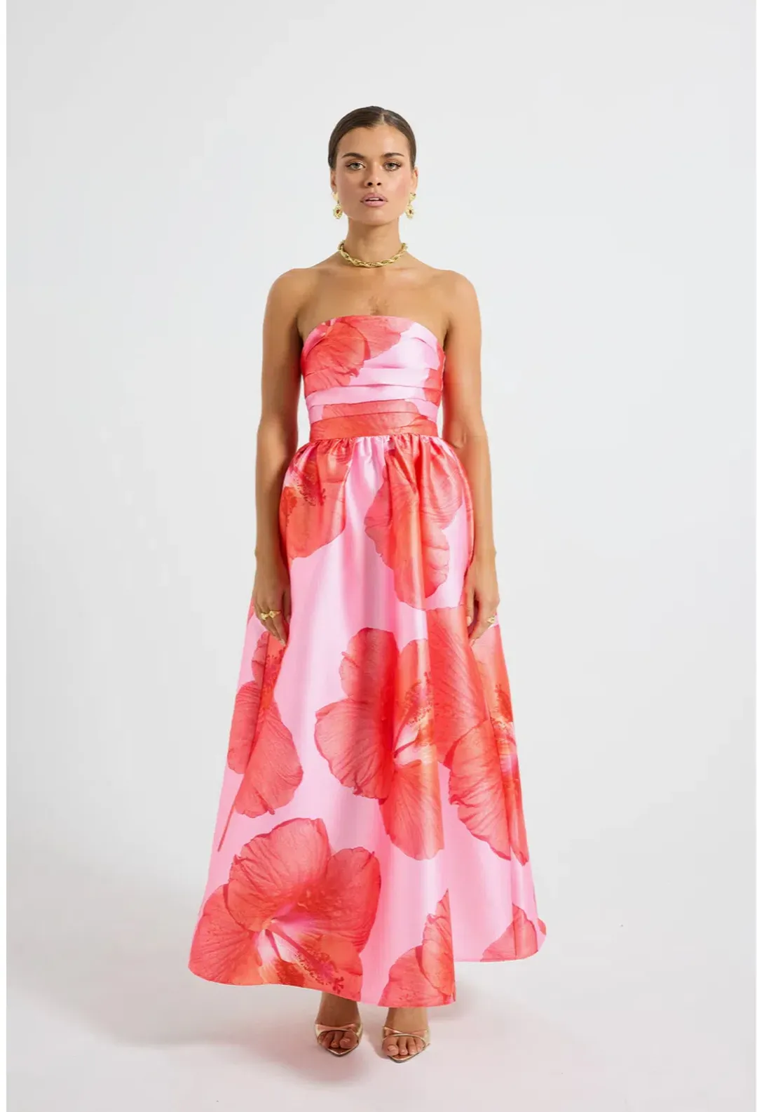 Pasduchas Kalani Strapless Midi Rasberry Pink / Orange size 10 for rent on The Volte - main image
