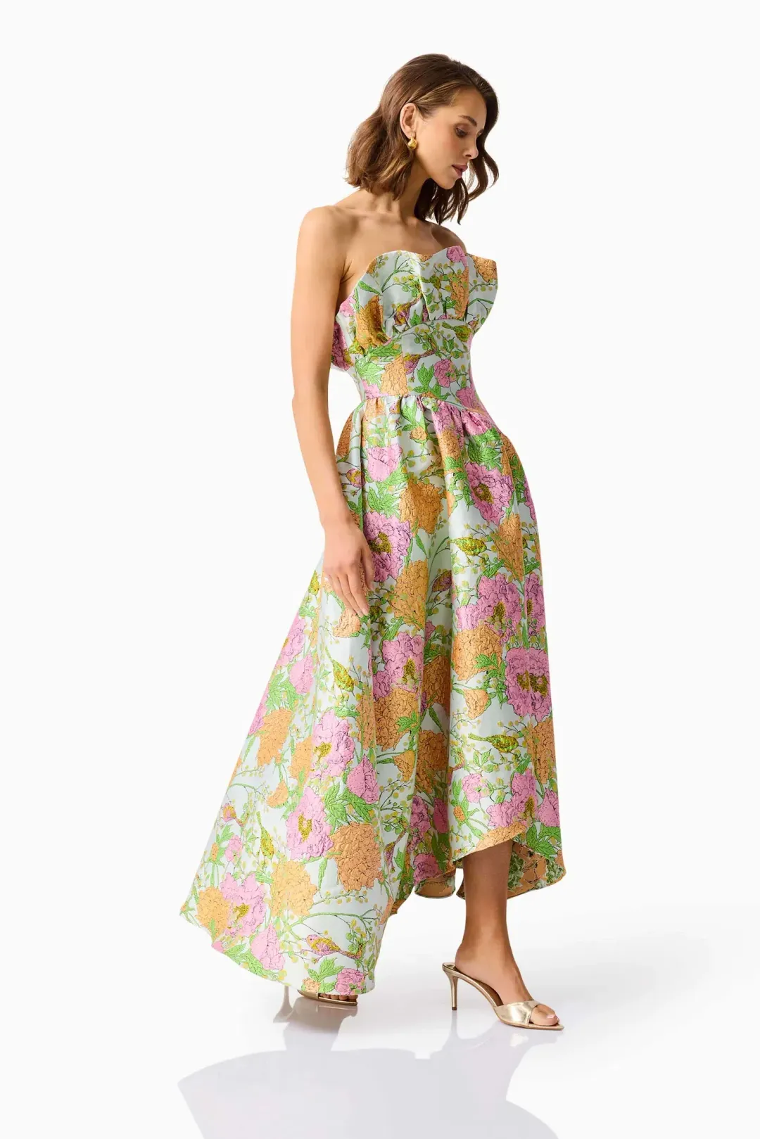 Elliatt Laurel Sleeveless Dress size L / 12 Green Floral for rent on The Volte - main image