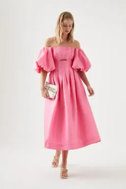 AJE - Eugenie Off Shoulder Midi Dress - Pink for rent on The Volte - image 1
