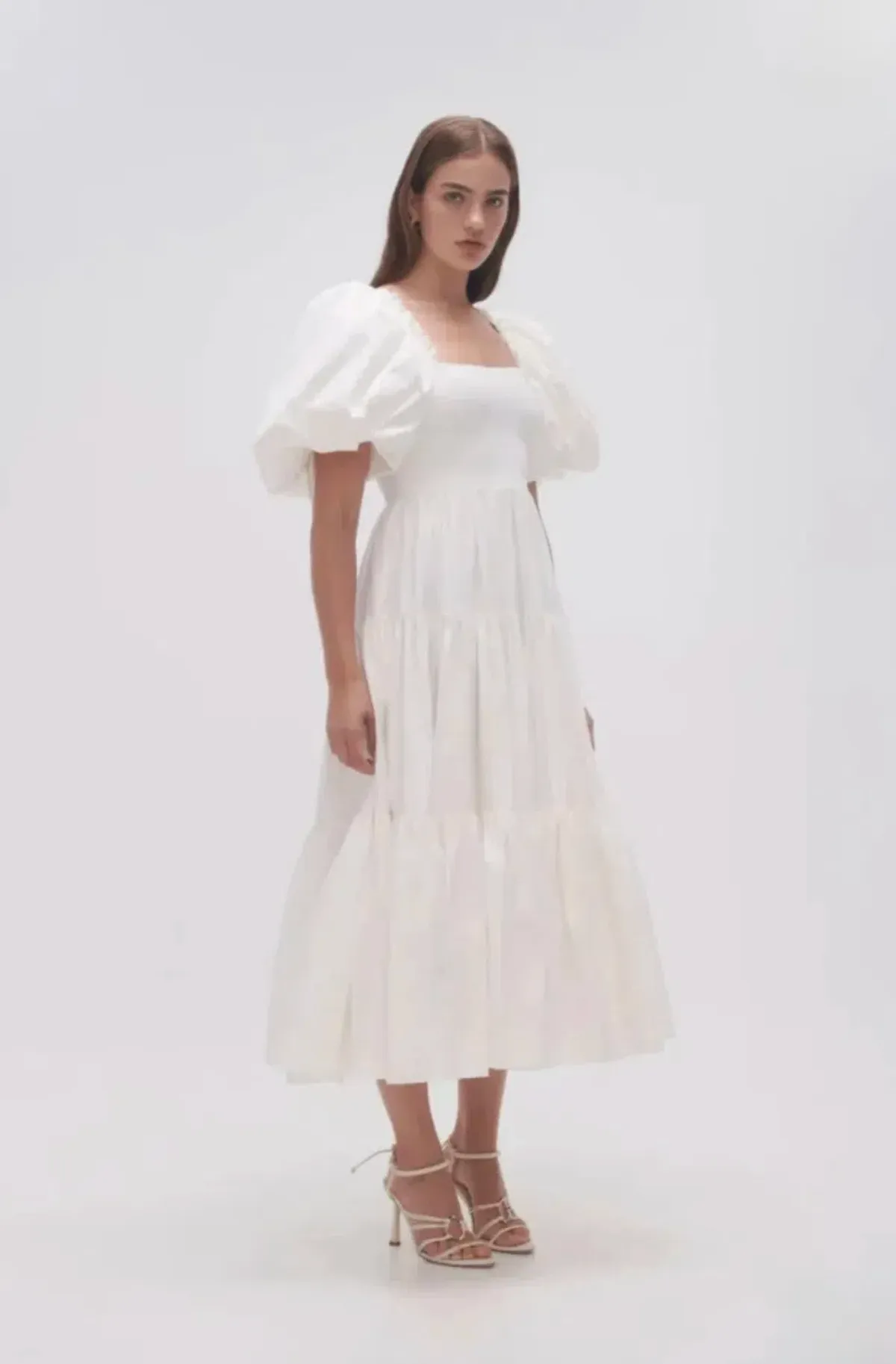AJE CASA PUFF SLEEVE MIDI DRESS WHITE SIZE 4 for rent on The Volte - main image