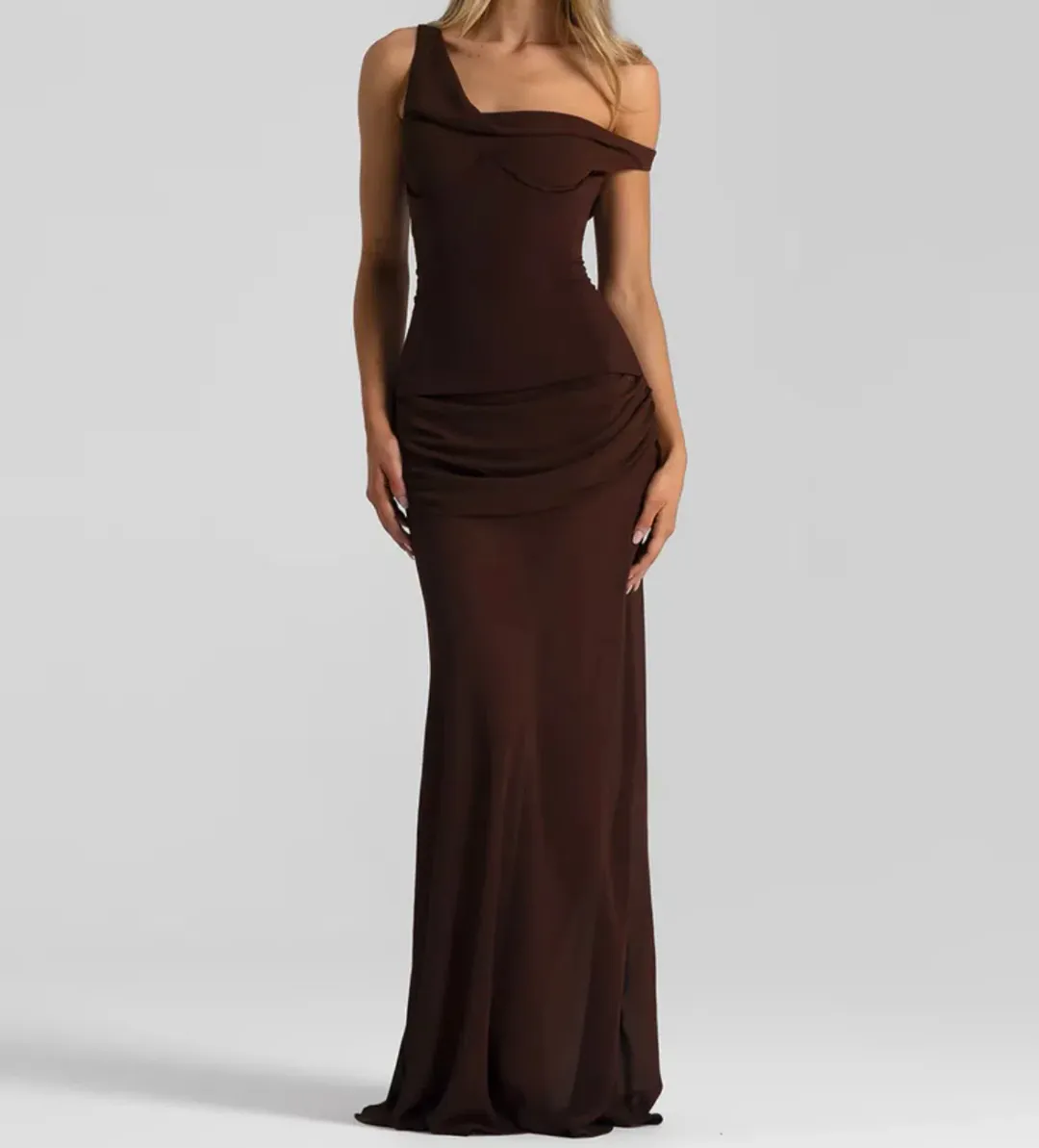 NATALIE ROLT Cadence Gown in Espresso Brown 0 for rent on The Volte - main image