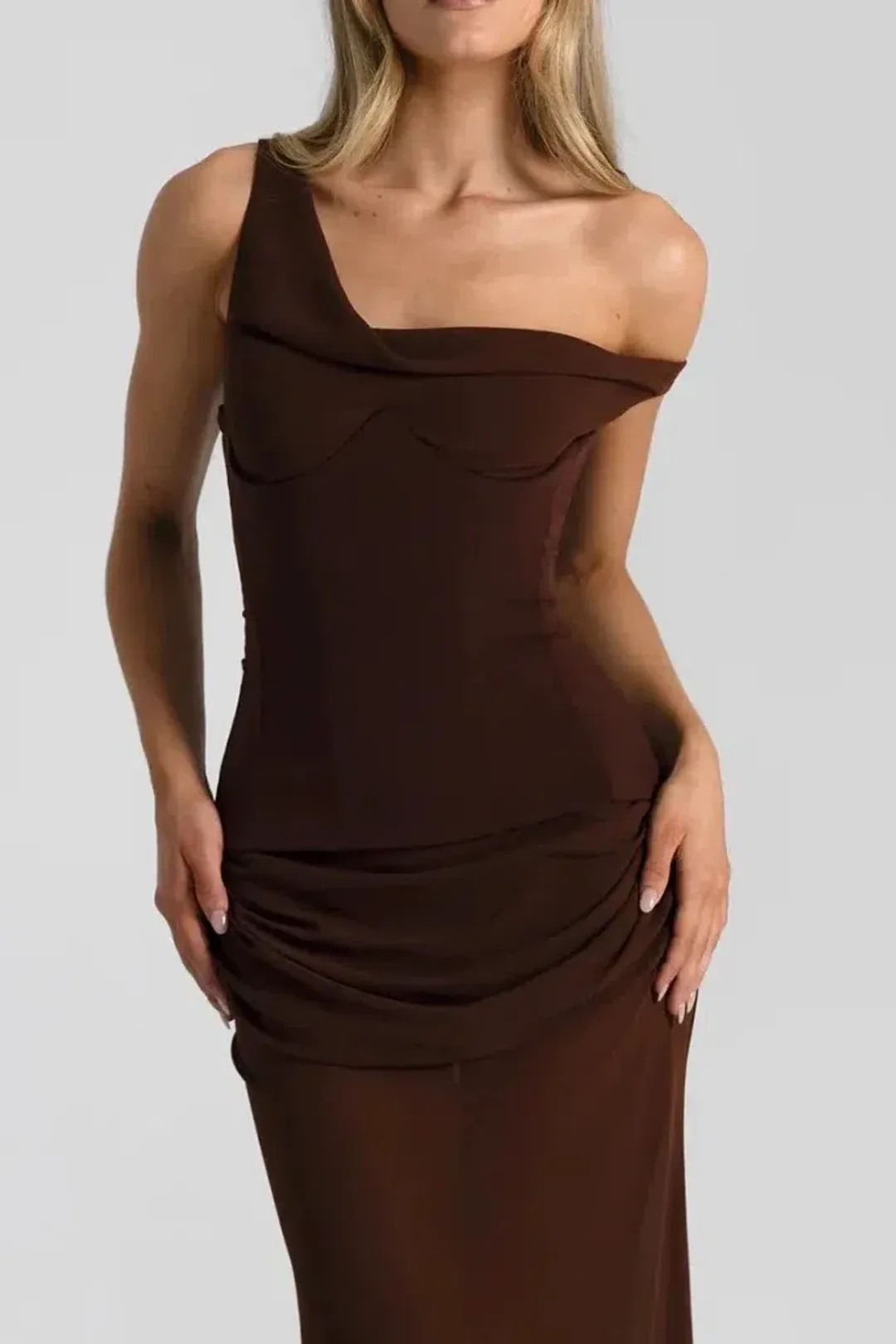 NATALIE ROLT CADENCE MAXI GOWN ESPRESSO BROWN SIZE 8 (1) for rent on The Volte - main image