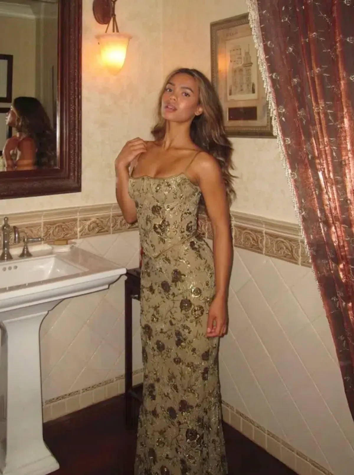 House Of CB Naima Hand Beaded Embellished Maxi Dress Olive Size XS / AU 6 for rent on The Volte - main image