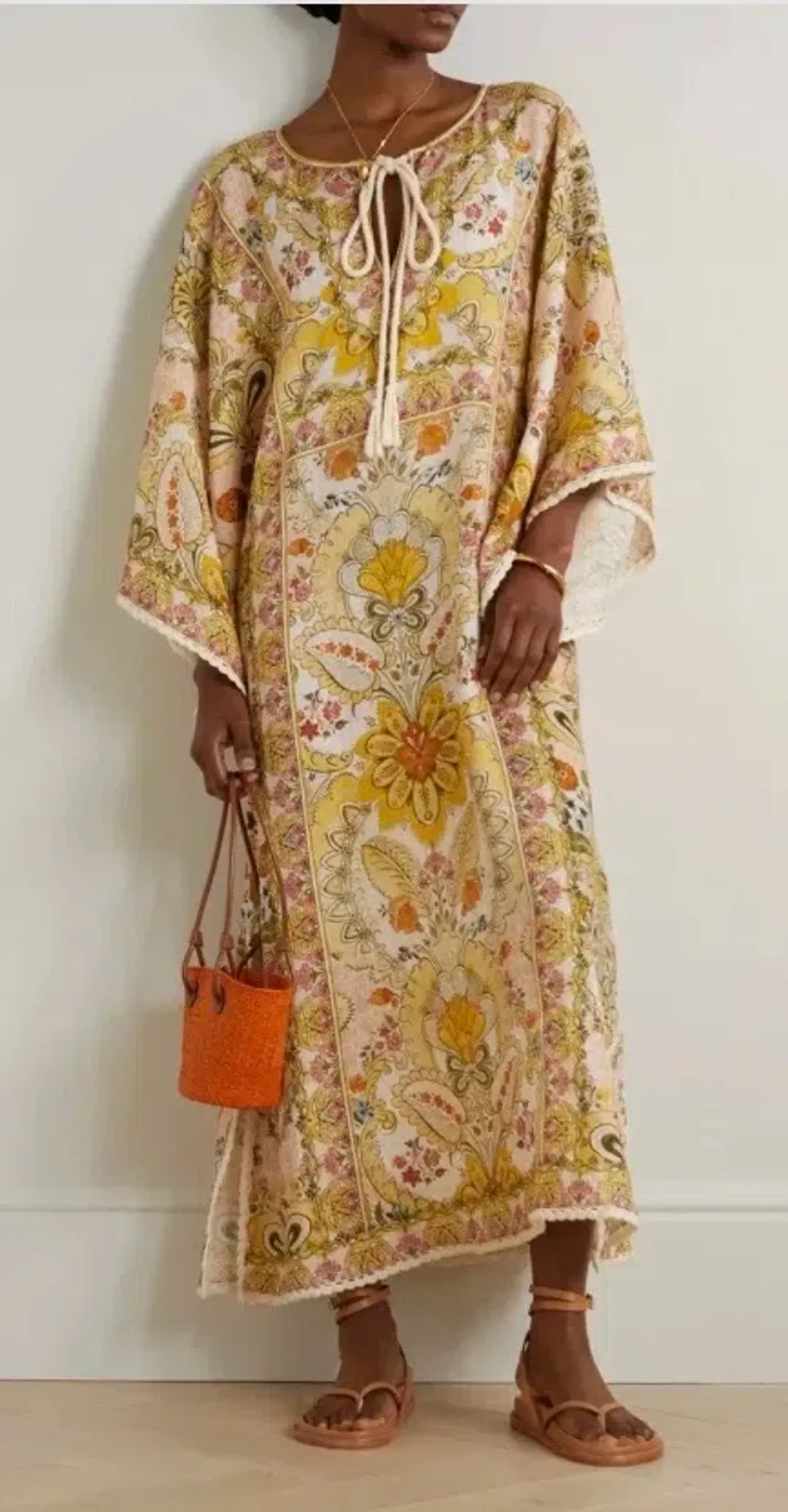 Zimmermann Laurel Floral Linen Kaftan Size 1 Fits to Size 12 AU for rent on The Volte - main image