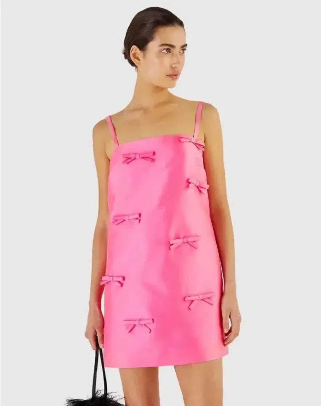 OROTON Satin Bow Mini Dress Candy Pink Size 8 AU for rent on The Volte - main image