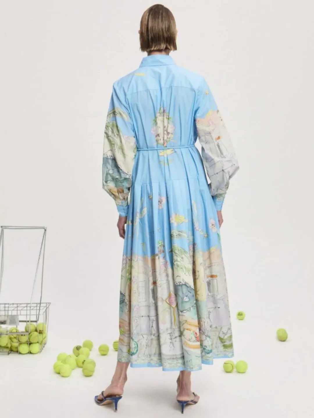 Alemais Anouk Shirtdress Size 14 Printed Cotton Long Sleeve Belted Midi for rent on The Volte - main image