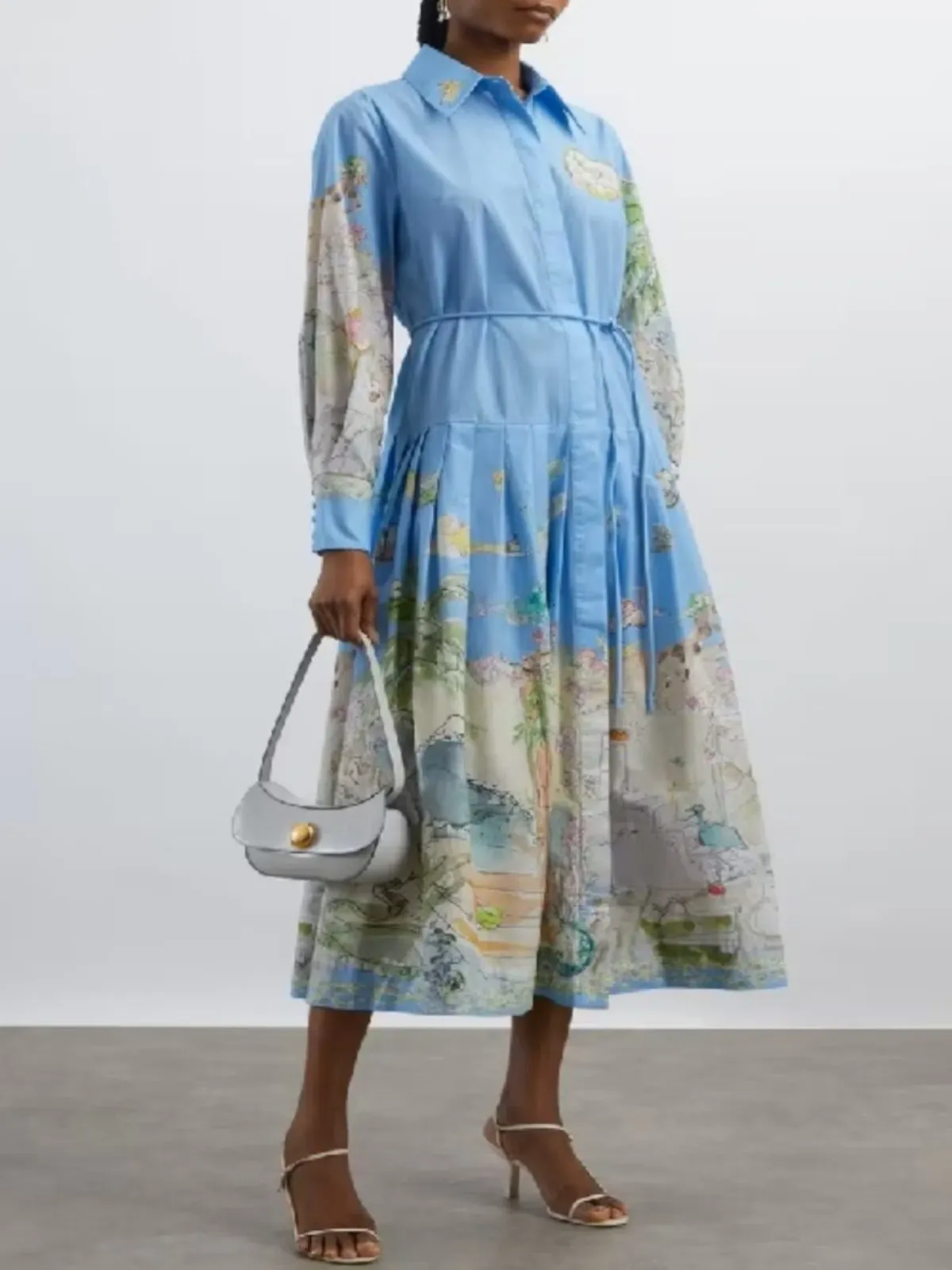 Alemais Anouk Shirtdress Size 14 Printed Cotton Long Sleeve Belted Midi for rent on The Volte - main image
