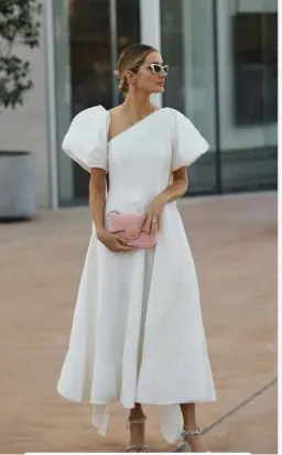 Aje Arista Tulip Puff Sleeve White Midi Size 6 for rent on The Volte - image 2