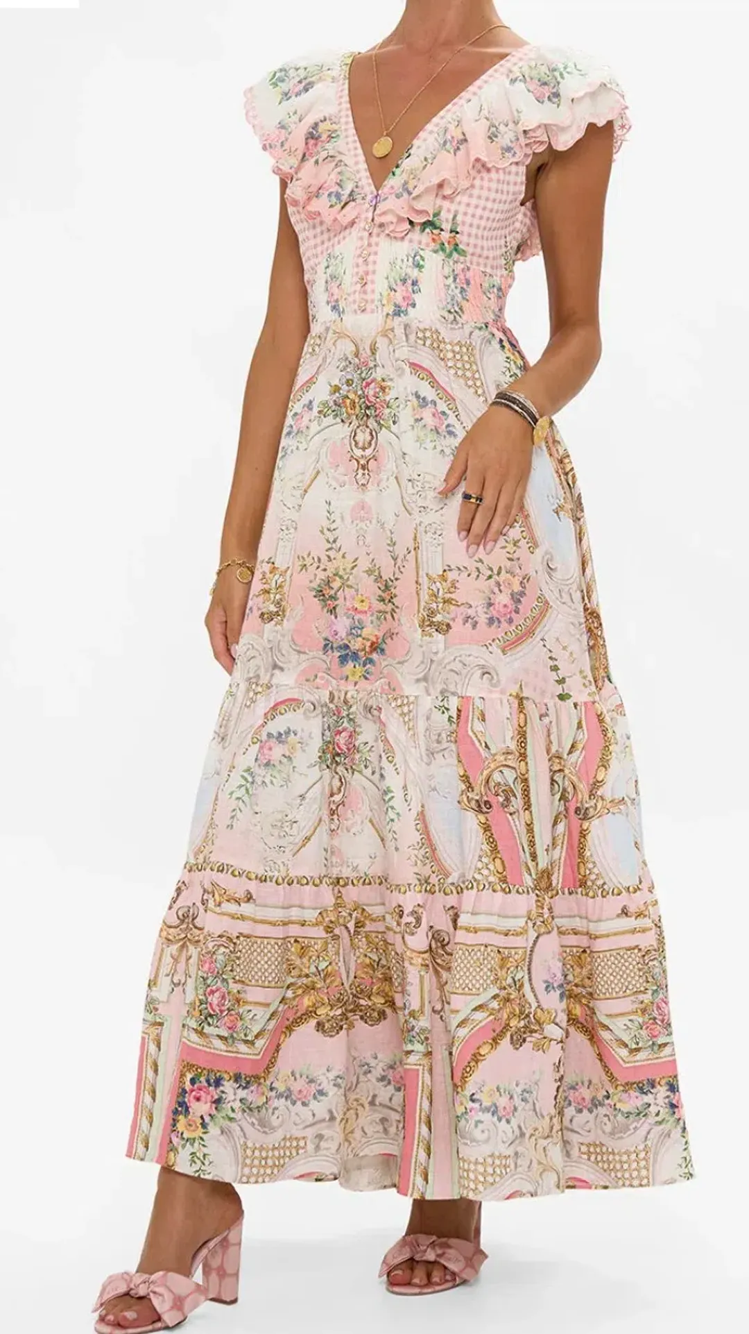 Camilla Lisbon Lullaby Tiered Dress with Neck Frill s.S for rent on The Volte - main image