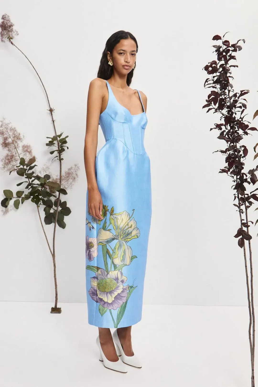 Alemais Donata Taffeta Midi Gown Sky Blue Floral Print Size AU 14 for rent on The Volte - main image