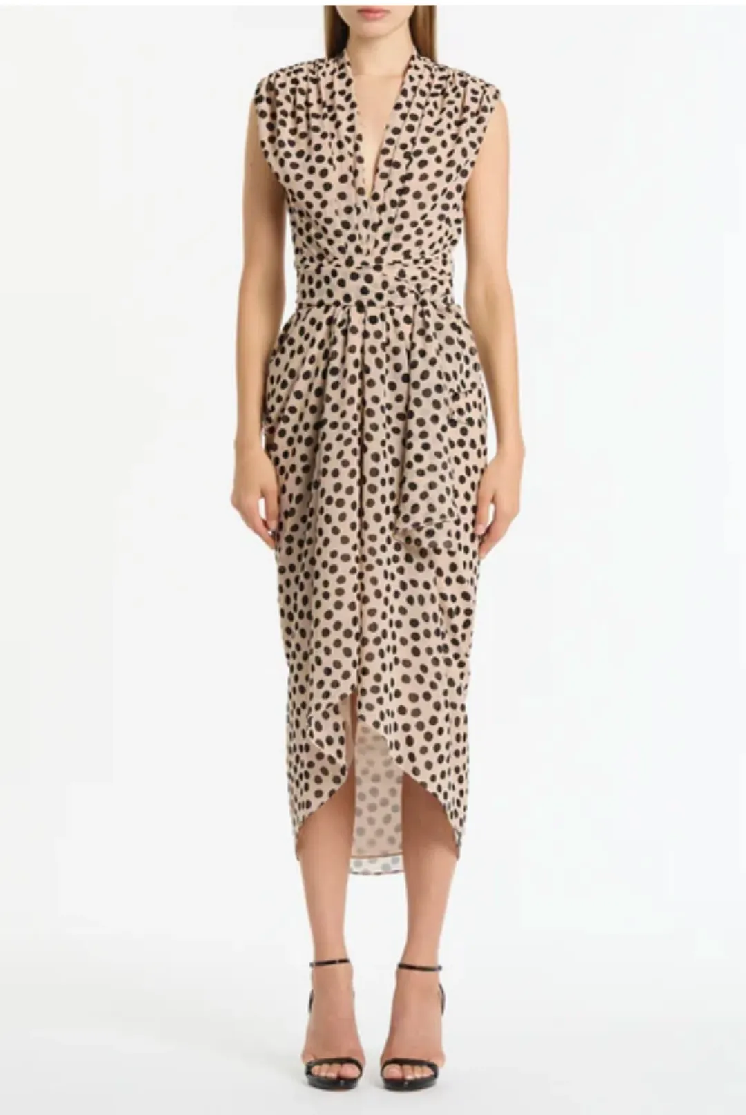 Carla Zampatti - Rosa Spot Georgette Sleeveless Waterfall Dress - size 12 for rent on The Volte - main image