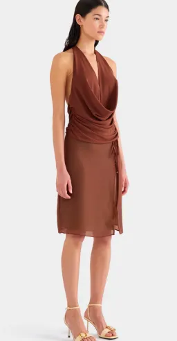 Venroy - Deep Cowl Sheer Silk Halter and Layered Silk Skirt - Chocolate for rent on The Volte - image 4