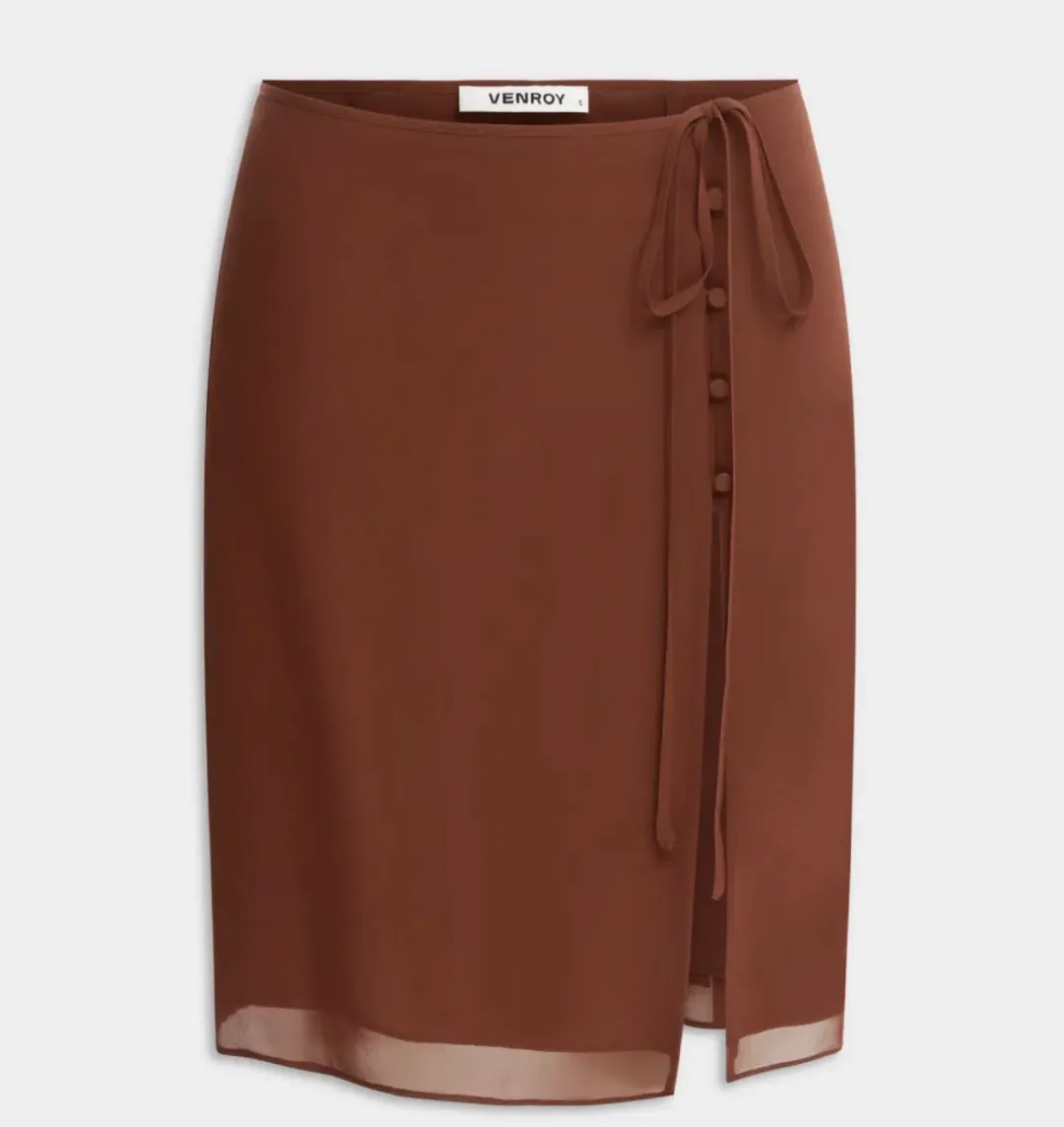 Venroy - Deep Cowl Sheer Silk Halter and Layered Silk Skirt - Chocolate for rent on The Volte - main image