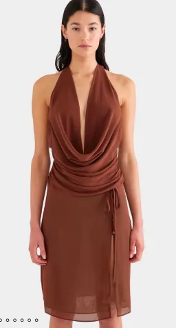 Venroy - Deep Cowl Sheer Silk Halter and Layered Silk Skirt - Chocolate for rent on The Volte - image 2