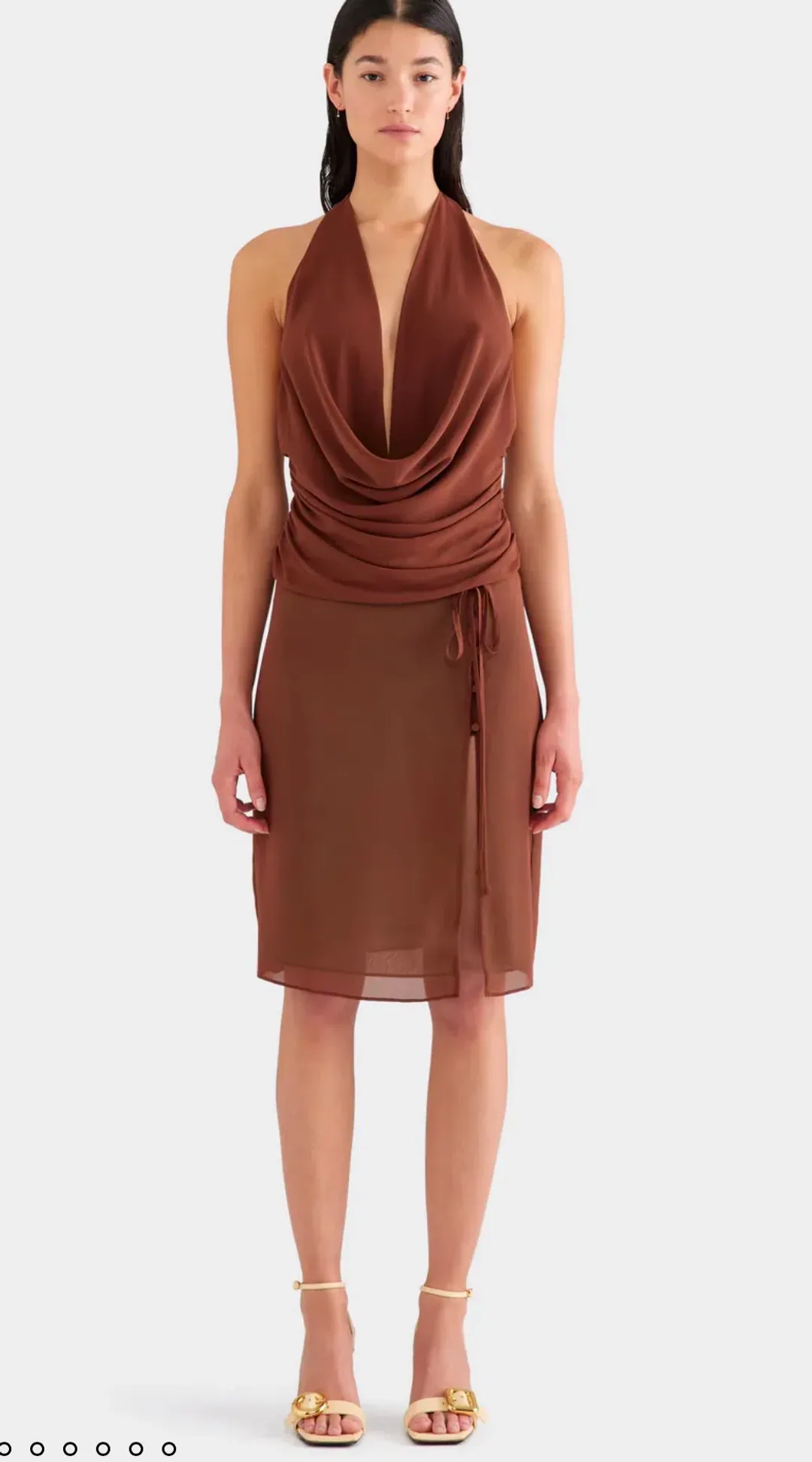 Venroy - Deep Cowl Sheer Silk Halter and Layered Silk Skirt - Chocolate for rent on The Volte - main image