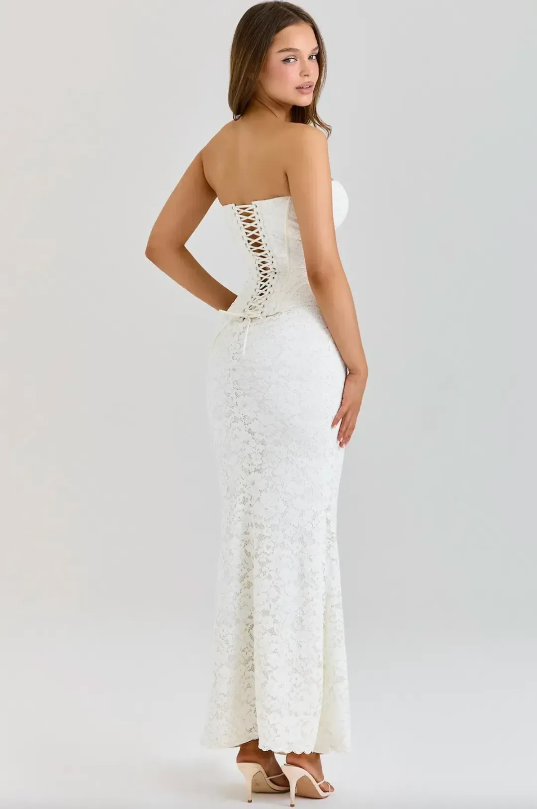 House of CB Solaine Ivory Lace Corset Maxi Dress in Size S (Regular Cup) for rent on The Volte - main image