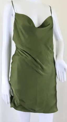 Bardot Olive Satin Slip Dress with Strappy Back – Size 8 for rent on The Volte - image 1