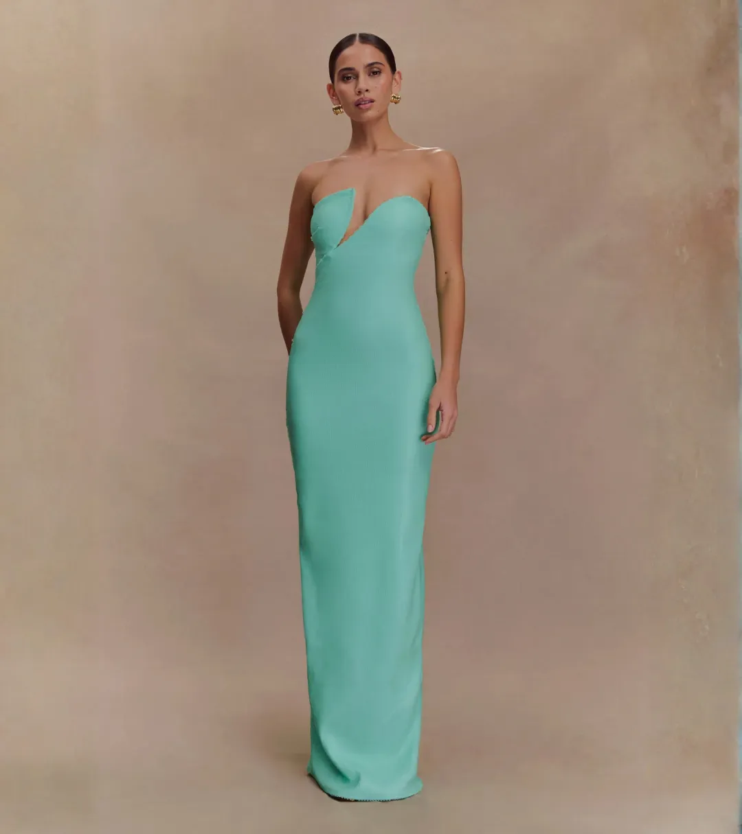 MESHKI - WINSTON Strapless Sequin Maxi Dress - Lagoon - Size S for rent on The Volte - main image