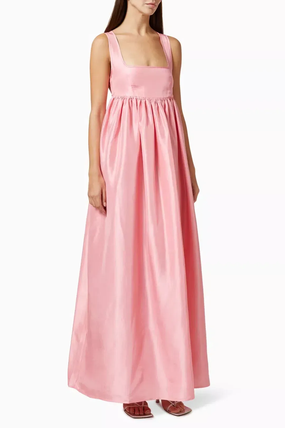 OROTON Strappy Open Back Poplin Maxi Sundress in Pink Strawberry Size 6 for rent on The Volte - main image