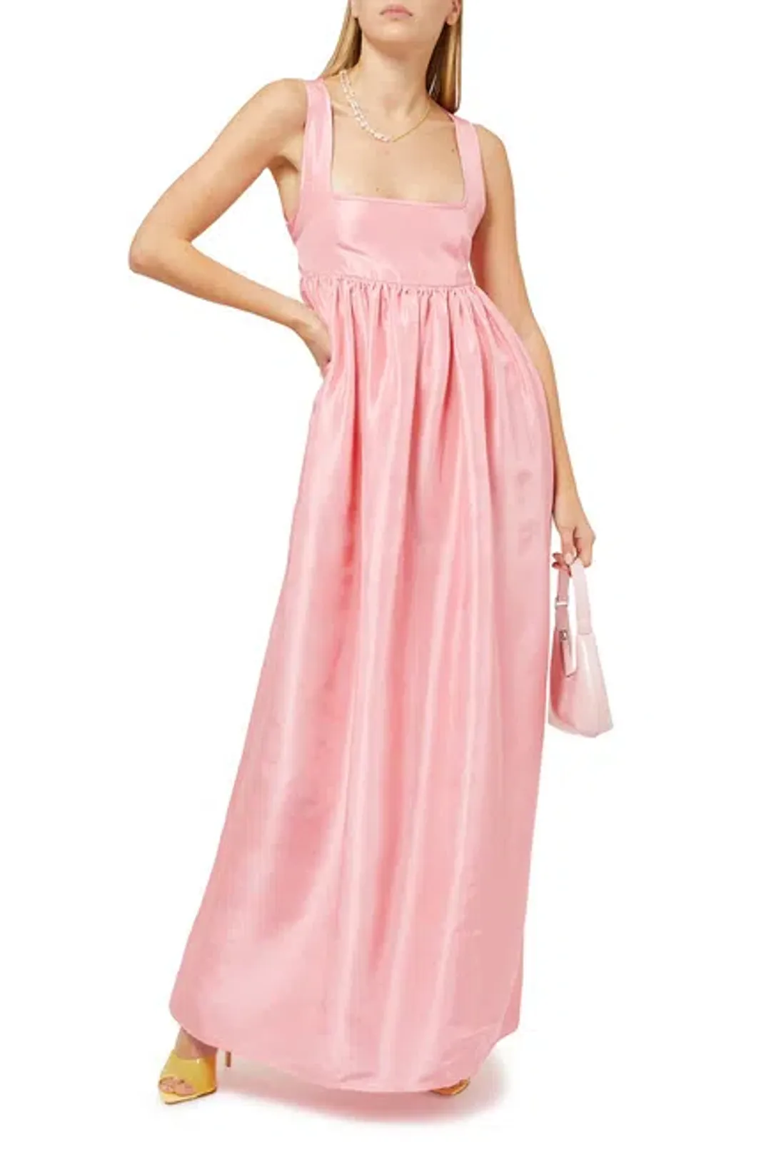 OROTON Strappy Open Back Poplin Maxi Sundress in Pink Strawberry Size 6 for rent on The Volte - main image