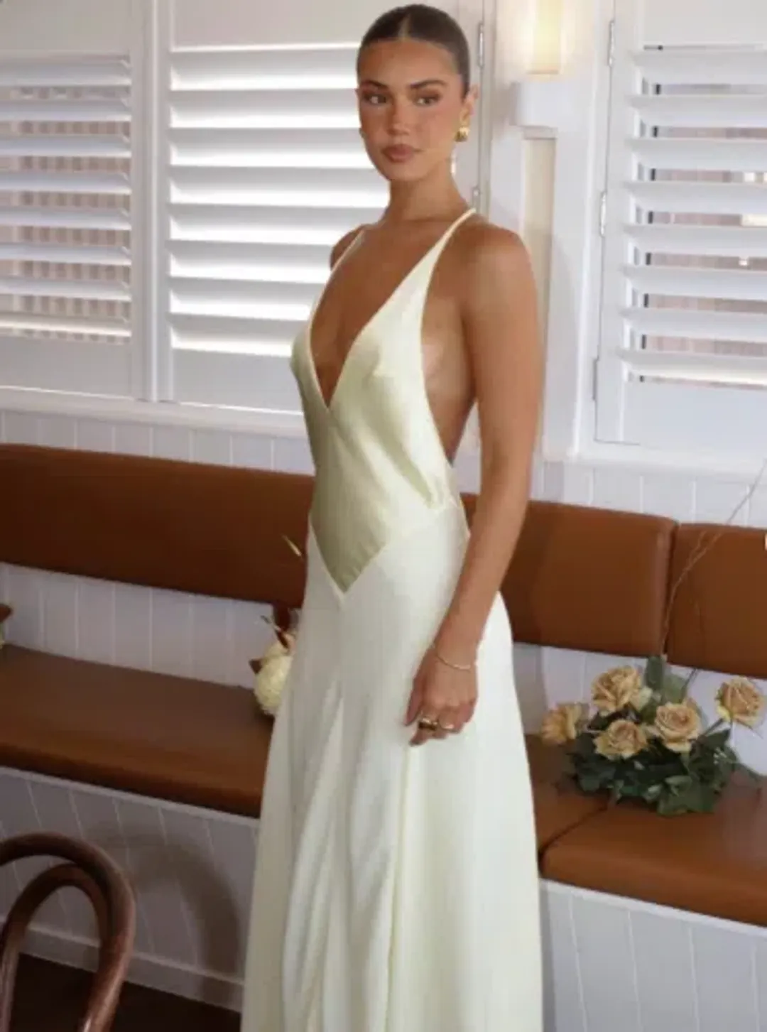 Jaz Hand V-Neck Maxi Dress Butter for rent on The Volte - main image