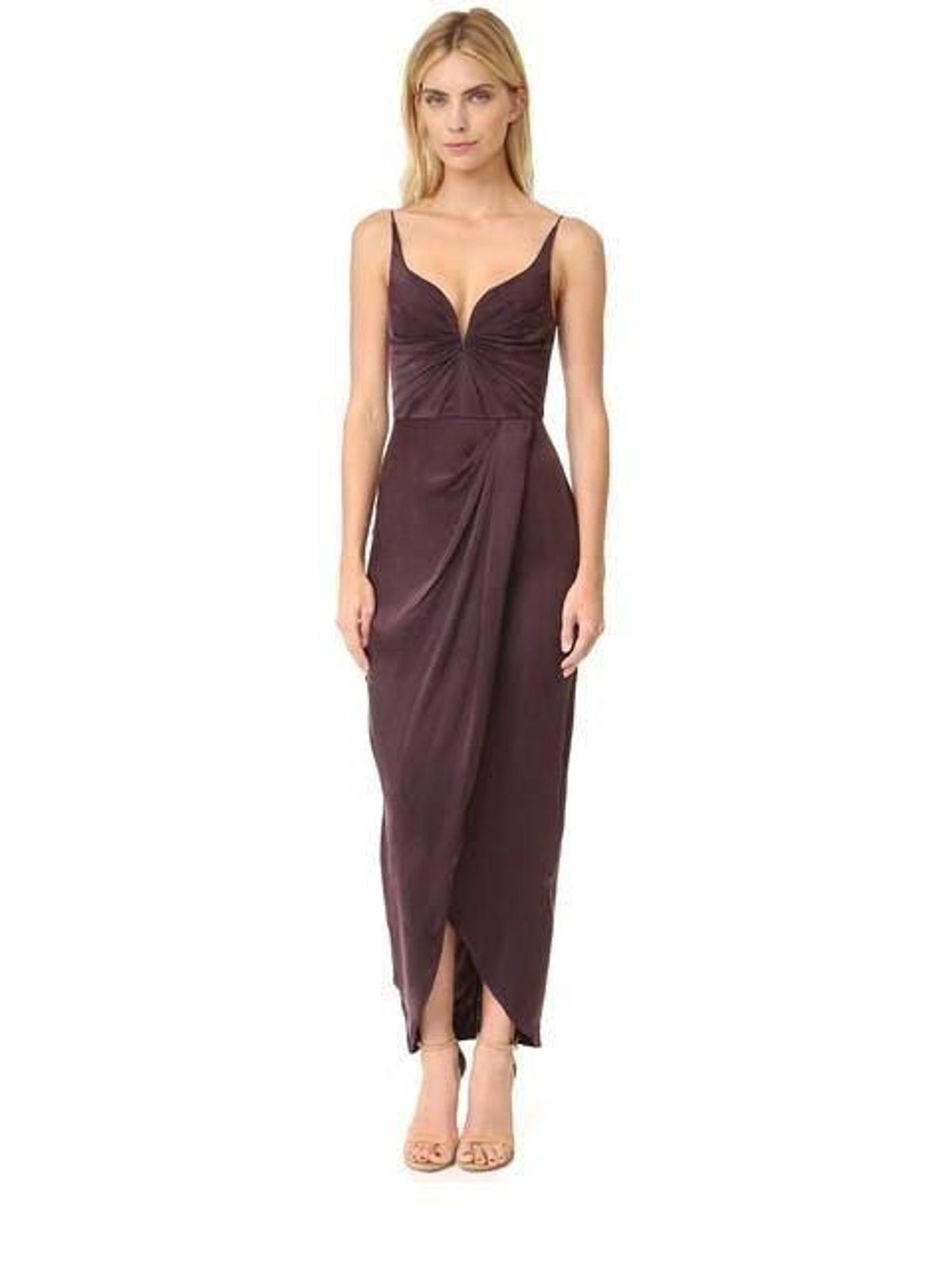 Zimmermann Sueded Silk Plunge Drape Long Dress Burgundy Size 8 for rent on The Volte - main image