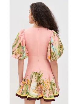 Alemais Papaya Mini Dress Size 16 Linen Blush Print Puff Sleeve  for rent on The Volte - image 3