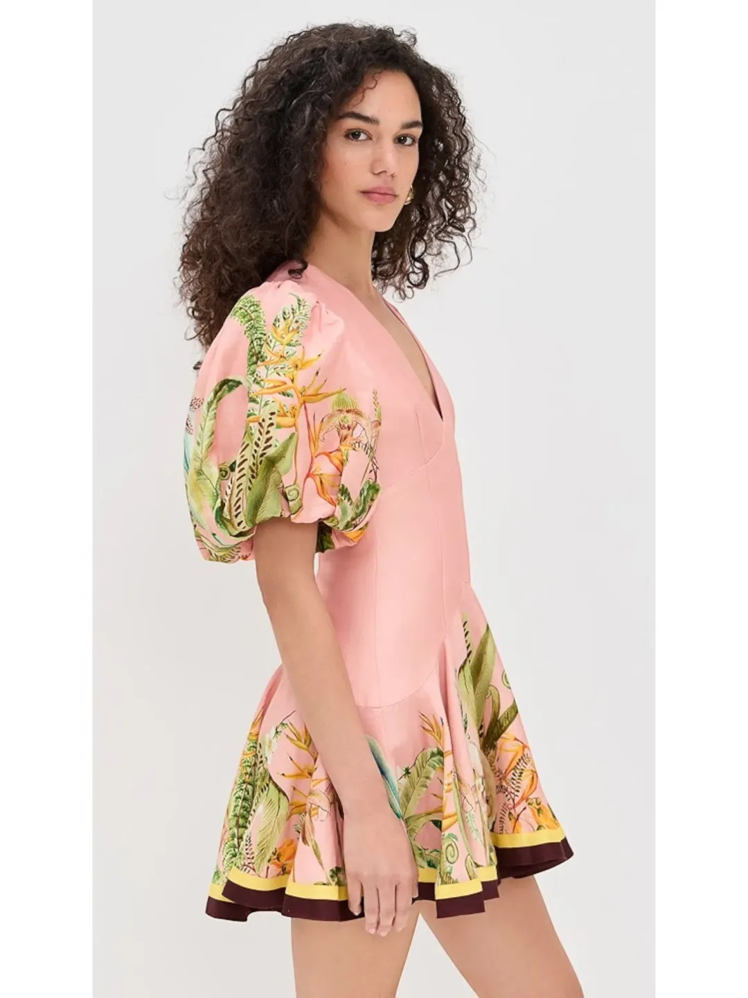 Alemais Papaya Mini Dress Size 16 Linen Blush Print Puff Sleeve  for rent on The Volte - main image