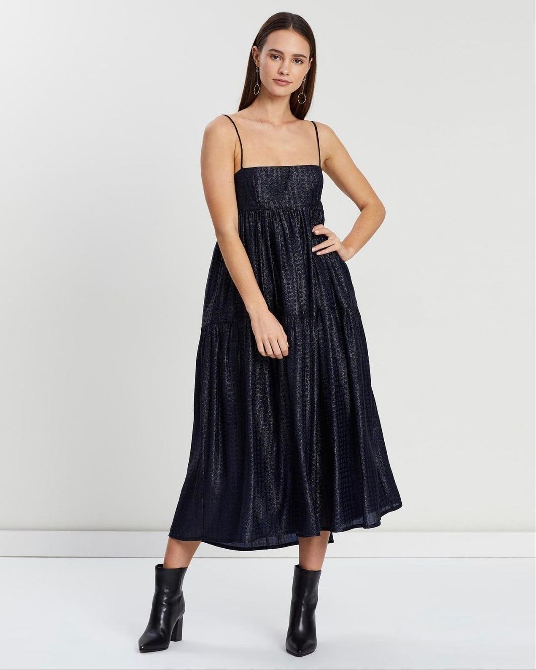 Asilio Metallic Check Dress Navy Size 10 for rent on The Volte - main image