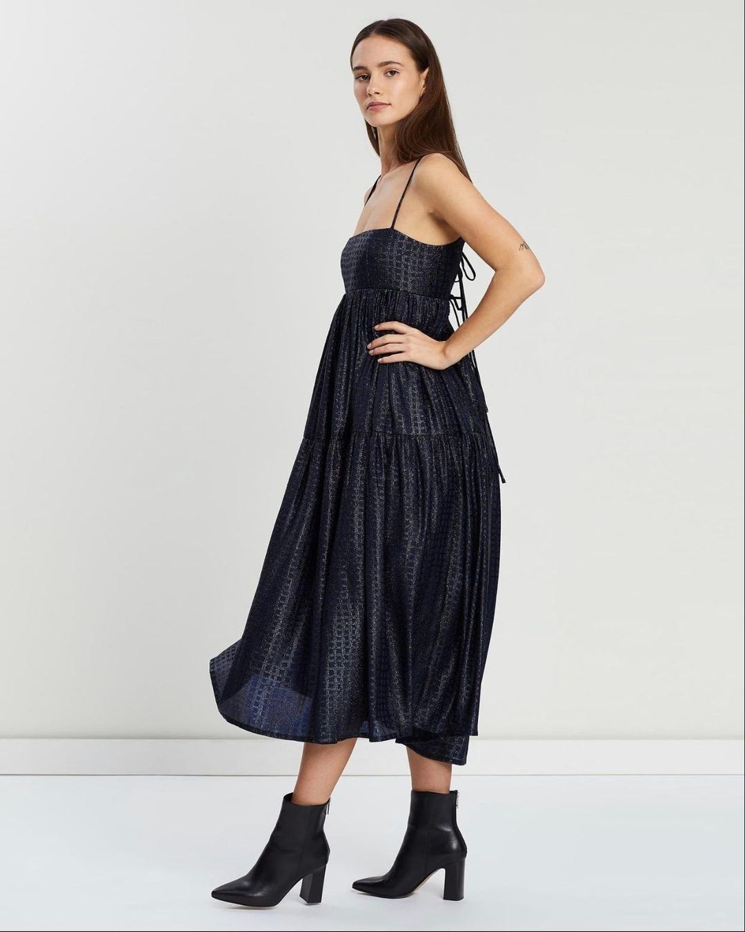 Asilio Metallic Check Dress Navy Size 10 for rent on The Volte - main image