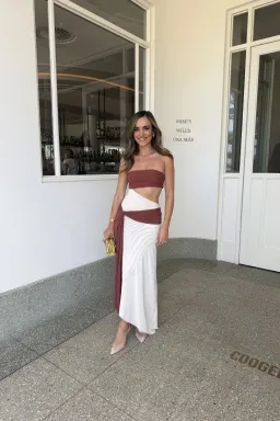 Ayla Strapless Dress in Rust , Size 8 for rent on The Volte - image 1