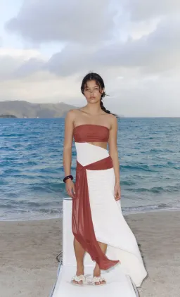Ayla Strapless Dress in Rust , Size 8 for rent on The Volte - image 2