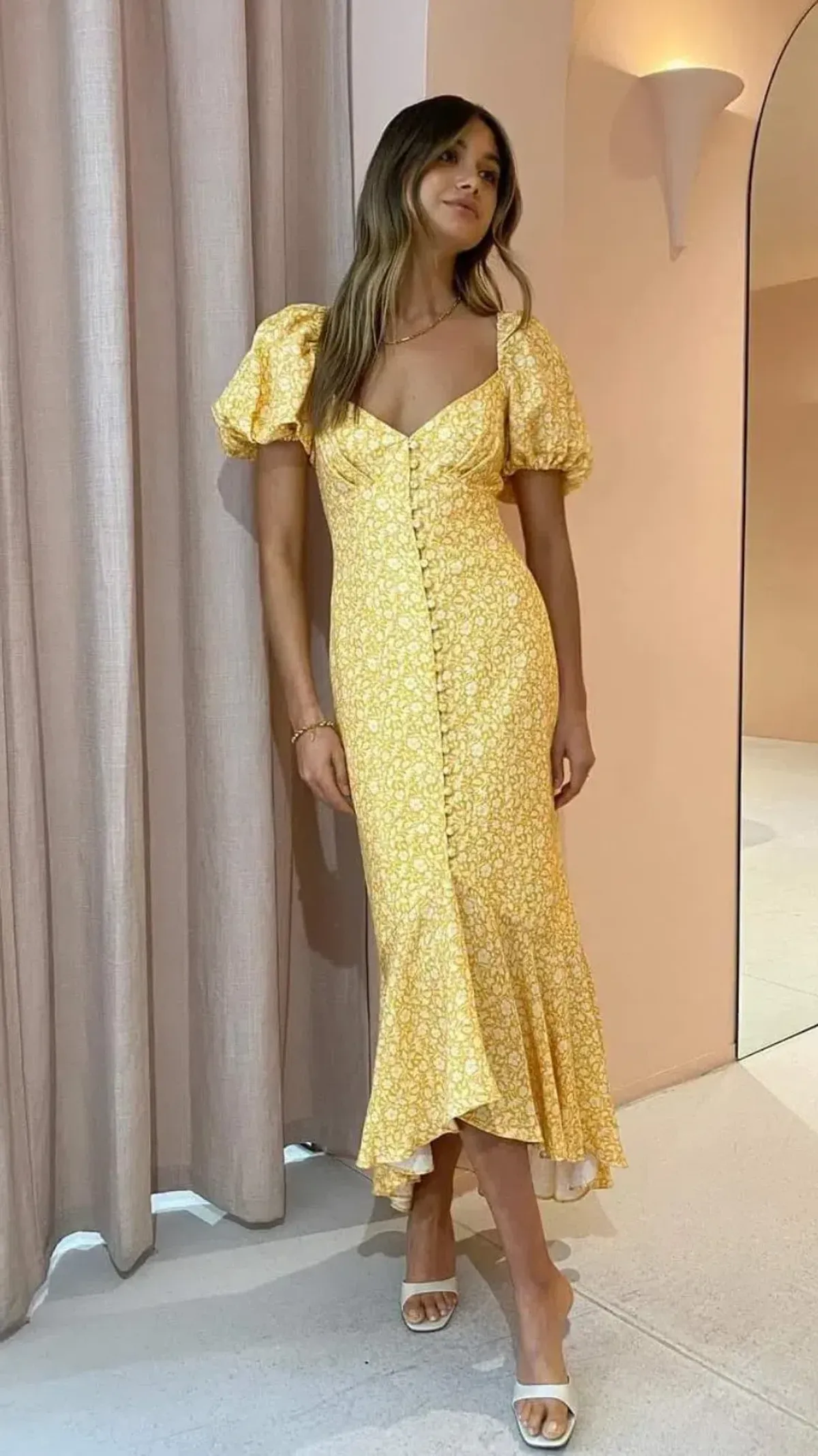 Significant Other Jacinta Midi Dress Champagne Pansy Size AU 10 for rent on The Volte - main image