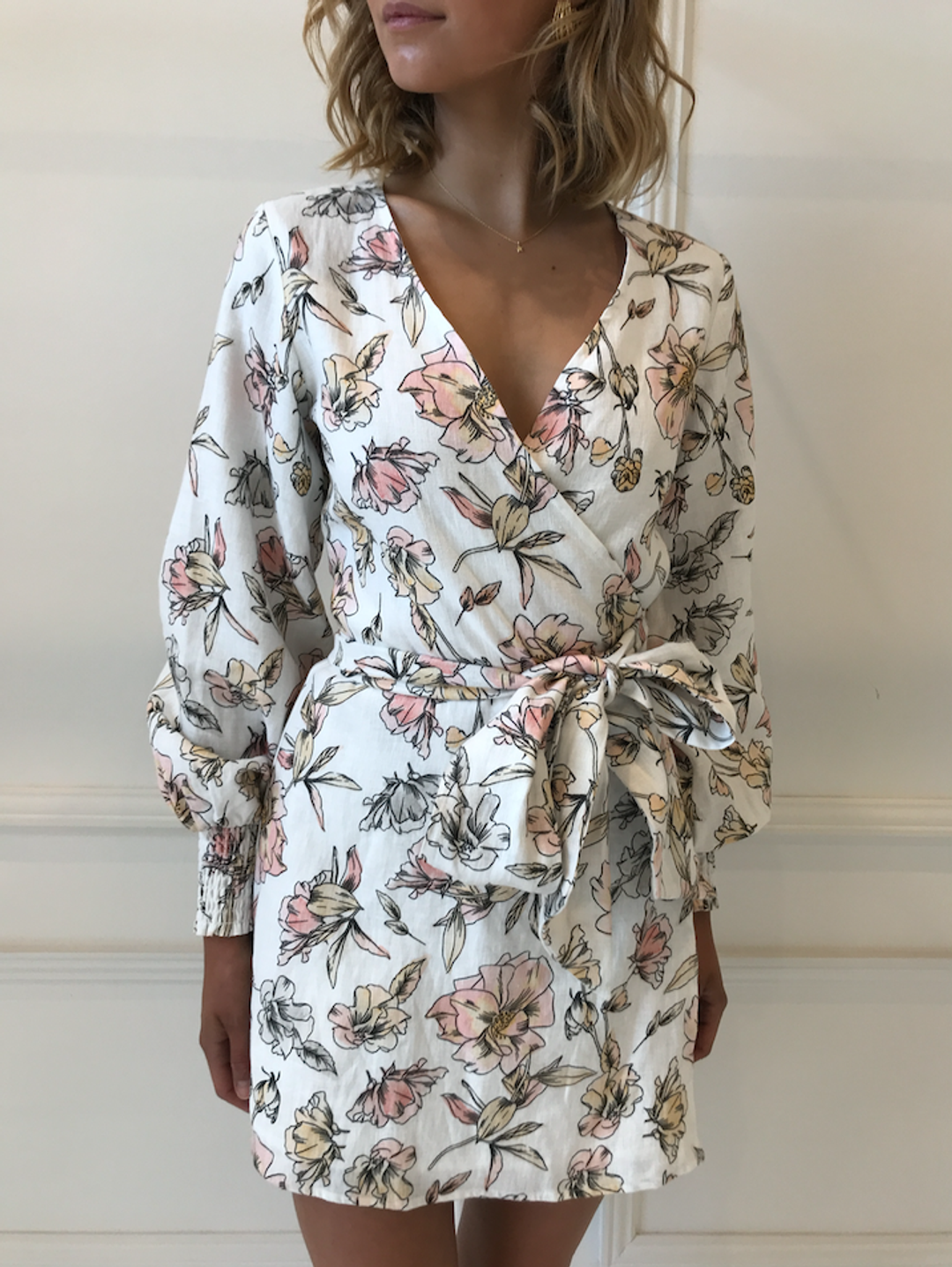 By Nicola Snow Queen Wrap Dress In White Winter Floral Size 6 for rent on The Volte - main image
