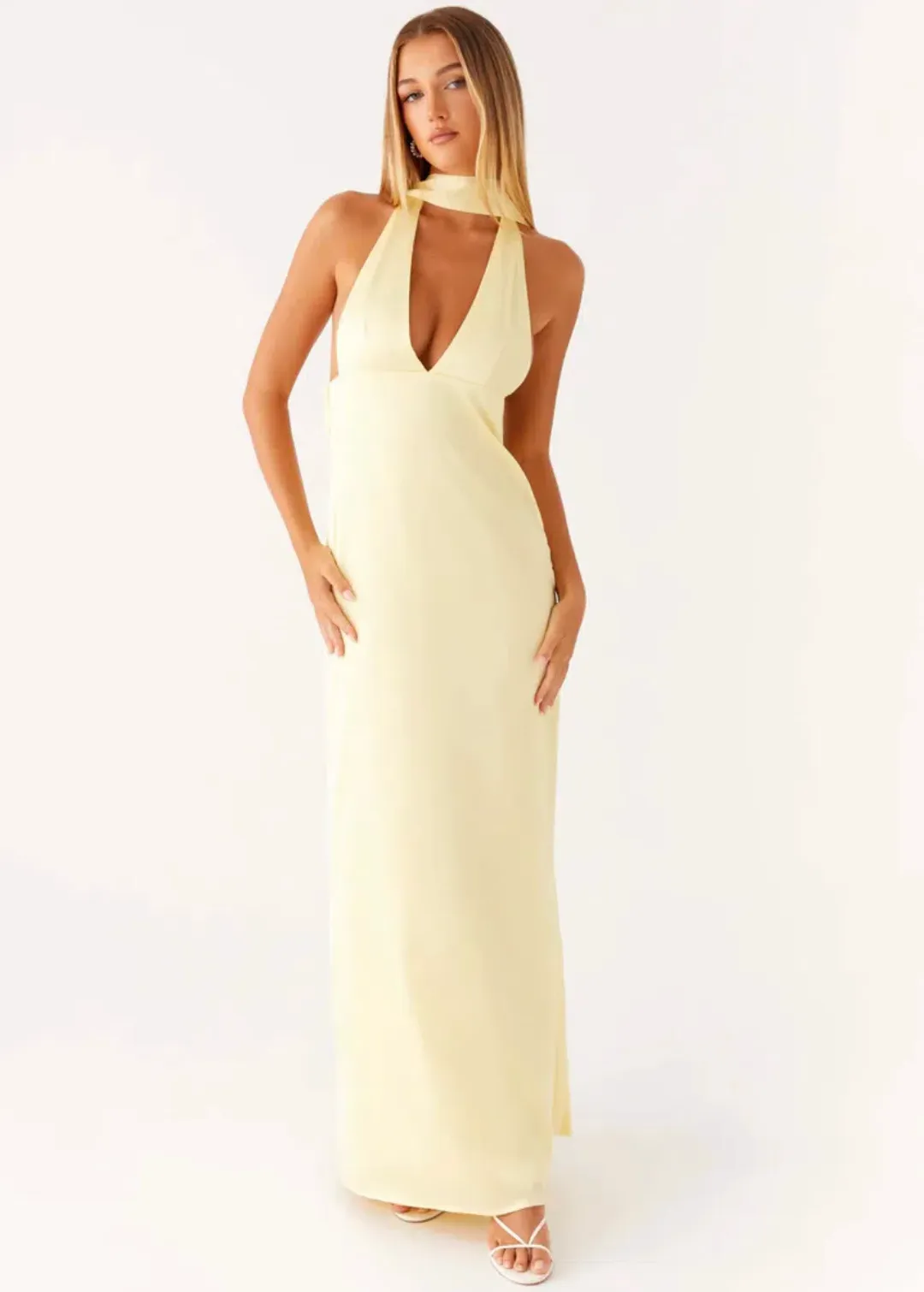 Peppermayo Alicia Satin Halter Maxi Dress for rent on The Volte - main image