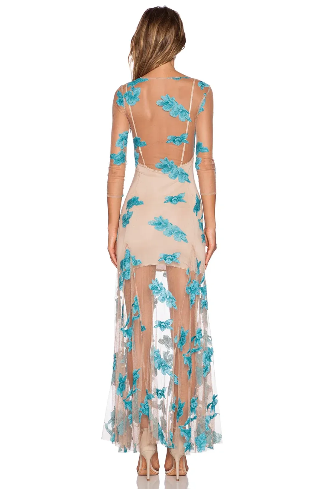 For Love and Lemons Orchid Sheer Maxi Dress Nude Size 8 for rent on The Volte - main image