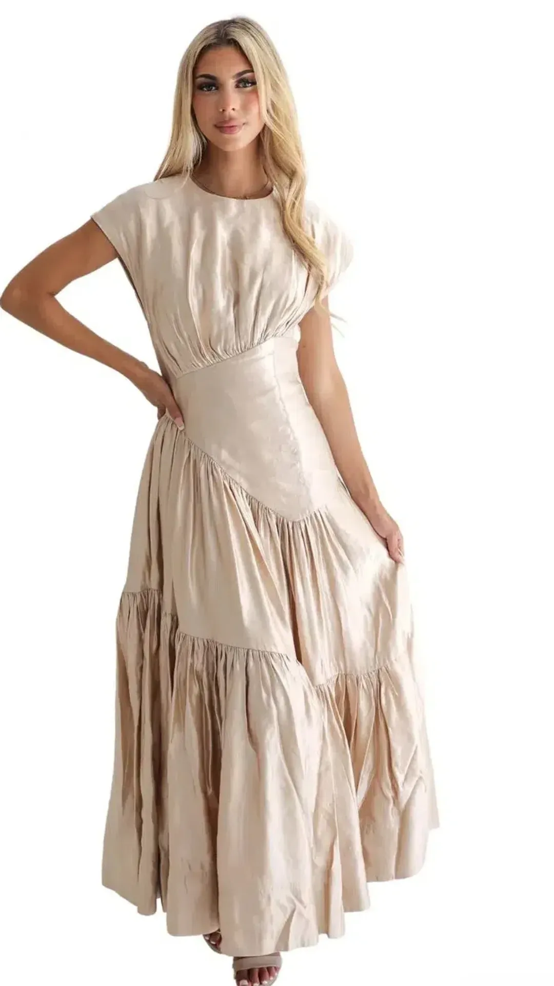 Aje Serendipity Reflection Midi Dress Champagne s.8 for rent on The Volte - main image