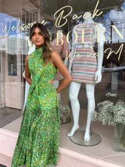 Alemais Phyllis Twist Front Pleat Dress in Acid Green Size 12 for rent on The Volte - image 2