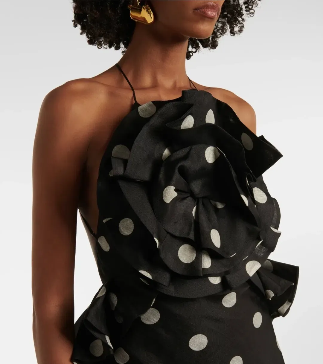 Zimmermann Crush Ruffle Halter Maxi Dress Black/Cream Dot 3/AU14 for rent on The Volte - main image