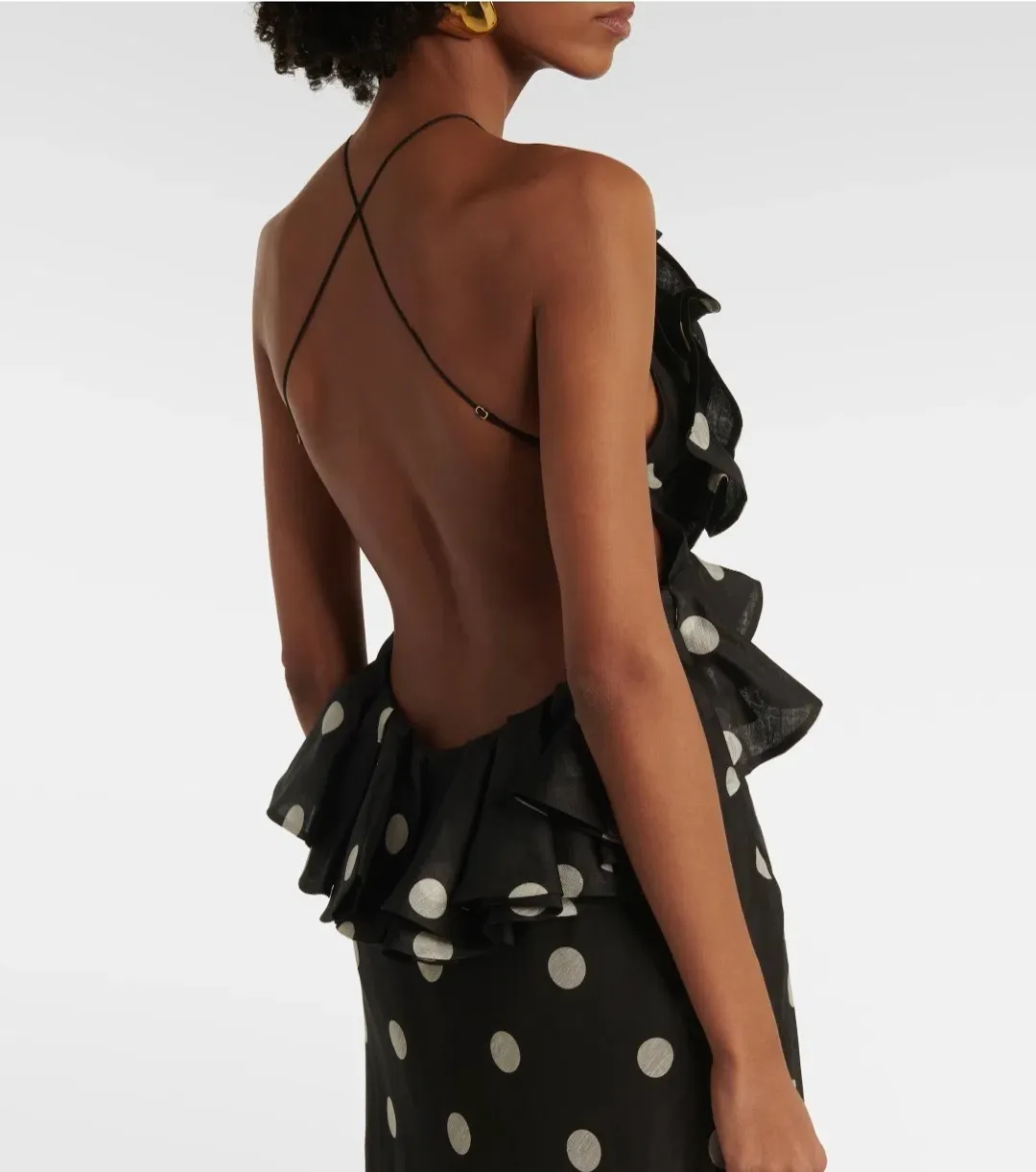 Zimmermann Crush Ruffle Halter Maxi Dress Black/Cream Dot 3/AU14 for rent on The Volte - main image