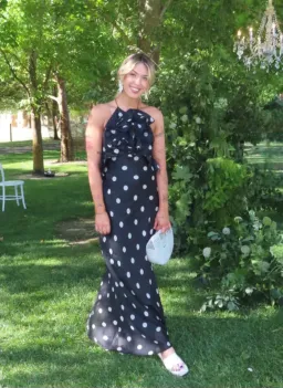 Zimmermann Crush Ruffle Halter Maxi Dress Black/Cream Dot 3/AU14 for rent on The Volte - image 1