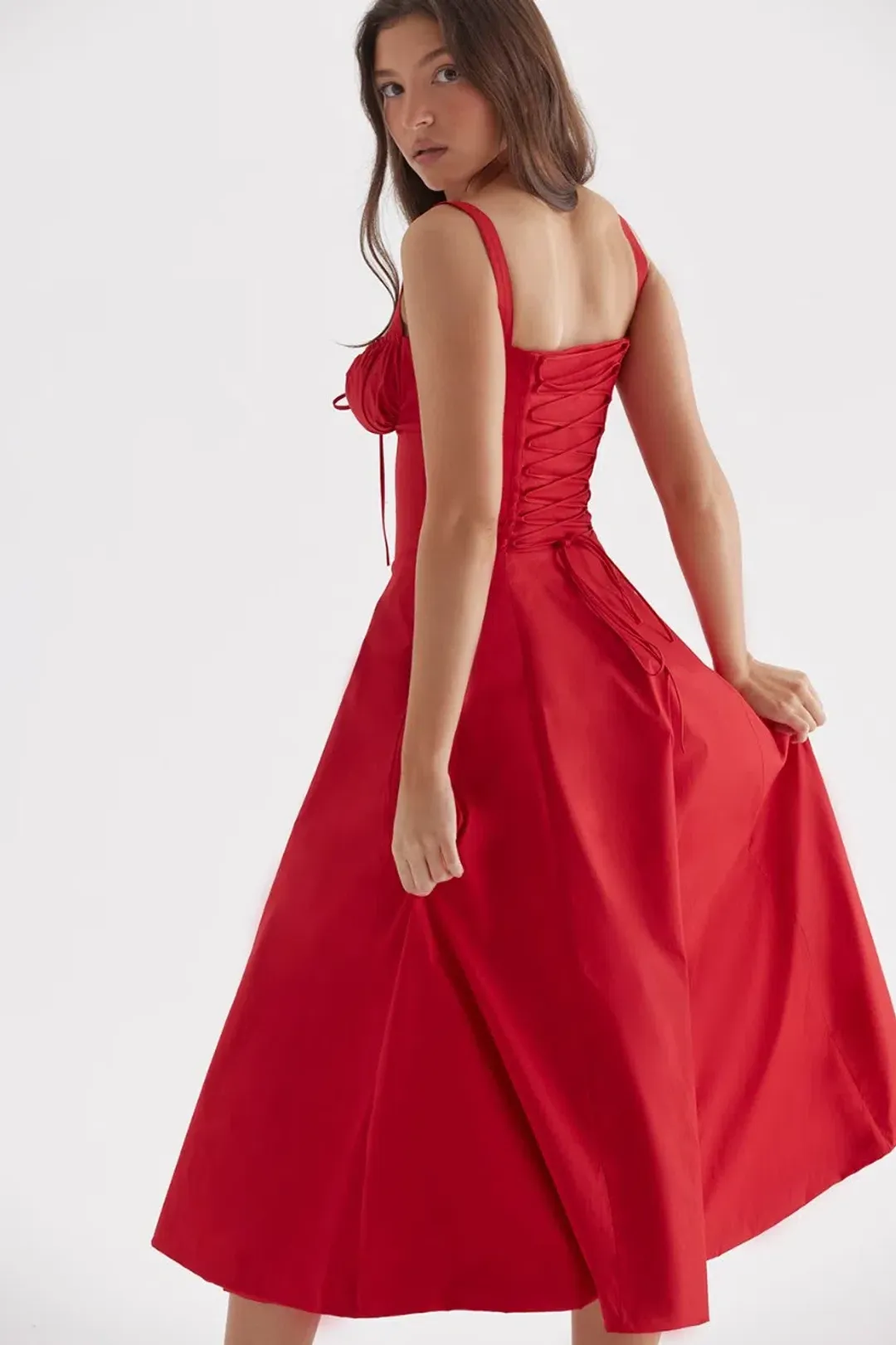 HOUSE OF CB Carmen Red Rose Bustier Sundress Size L+ Bigger Cup D-E for rent on The Volte - main image