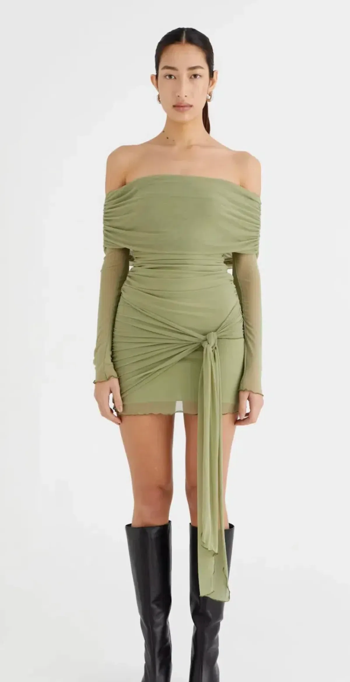 Yasmin Off Shoulder Mini - Pistachio for rent on The Volte - main image