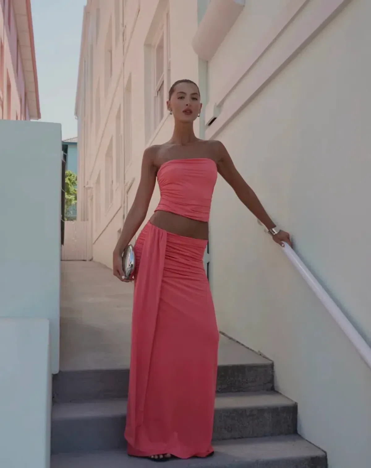  Ownley Rhiannon Top + Saskia Maxi Coral Size S/AU 8 for rent on The Volte - main image