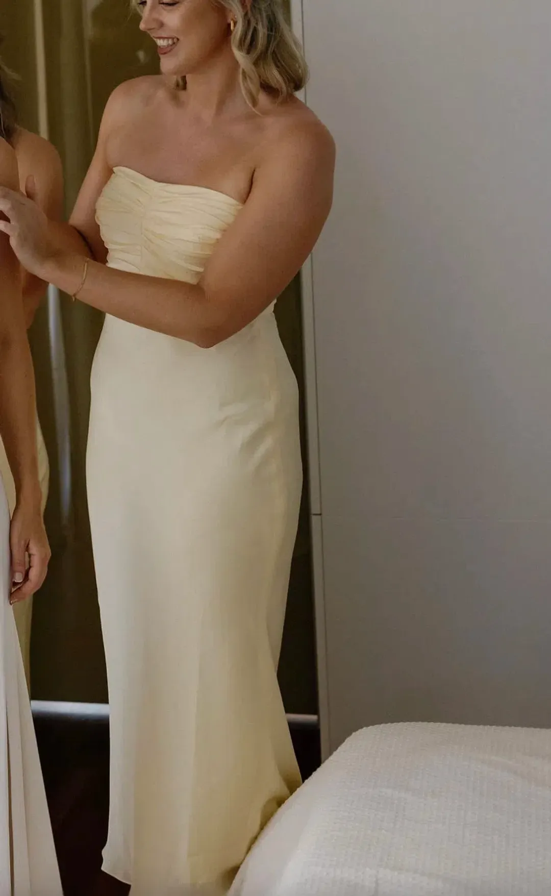 Shona Joy Luxe Strapless Ruched Bodice Midi Dress  for rent on The Volte - main image