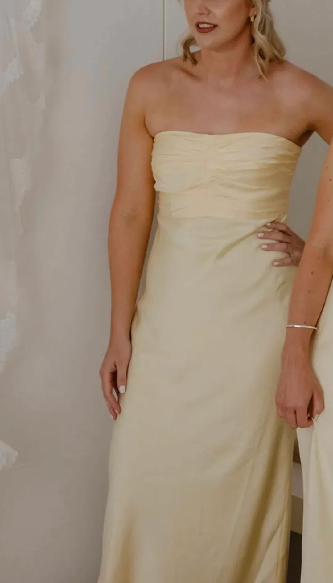 Shona Joy Luxe Strapless Ruched Bodice Midi Dress  for rent on The Volte - main image