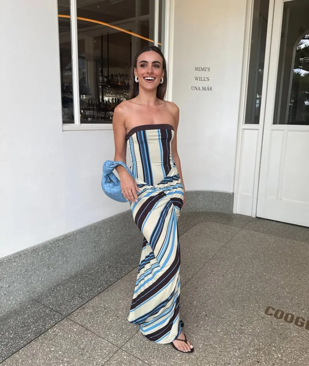 Benni Rumi Strapless Maxi Dress size 14 Ocean Stripe for rent on The Volte - main image