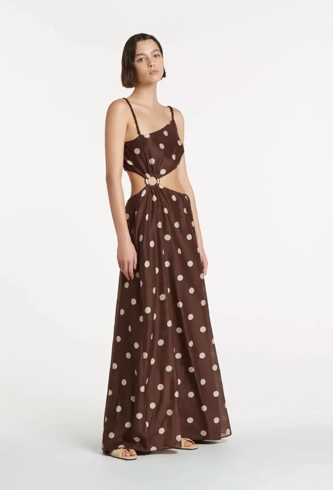 SIR Vivi Asymmetrical Cut Out Maxi Dress In Marlon Polka Dot Size 0 for rent on The Volte - main image