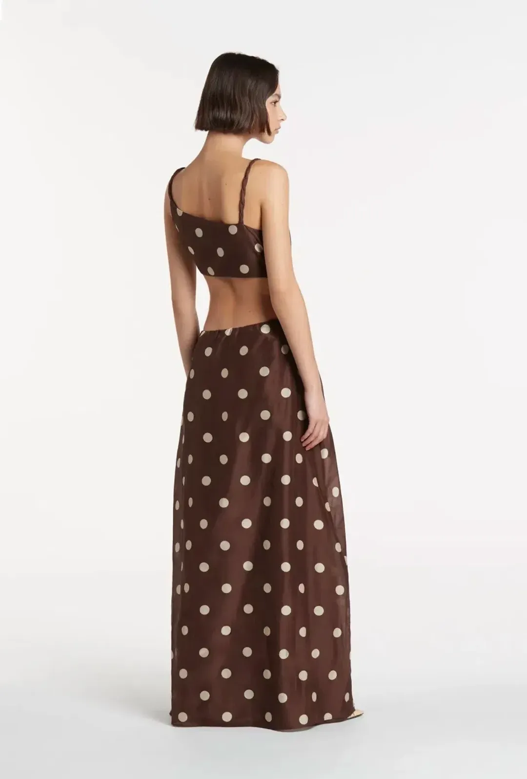 SIR Vivi Asymmetrical Cut Out Maxi Dress In Marlon Polka Dot Size 0 for rent on The Volte - main image