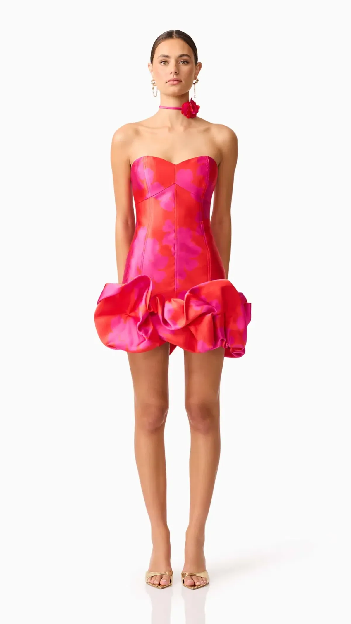 Elliatt Eloise Strapless Mini Dress in Pink and Red Size M (10) for rent on The Volte - main image